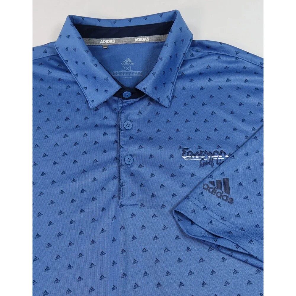 Adidas Golf Polo Shirt Men's Size 2XL Blue & Navy Mini Logo Print Performance